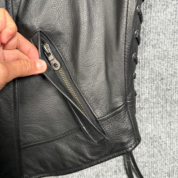 Harley Davidson Size XL Vest Black Moto Motorcycle Genuine Leather Lace Up Side - Picture 5 of 9